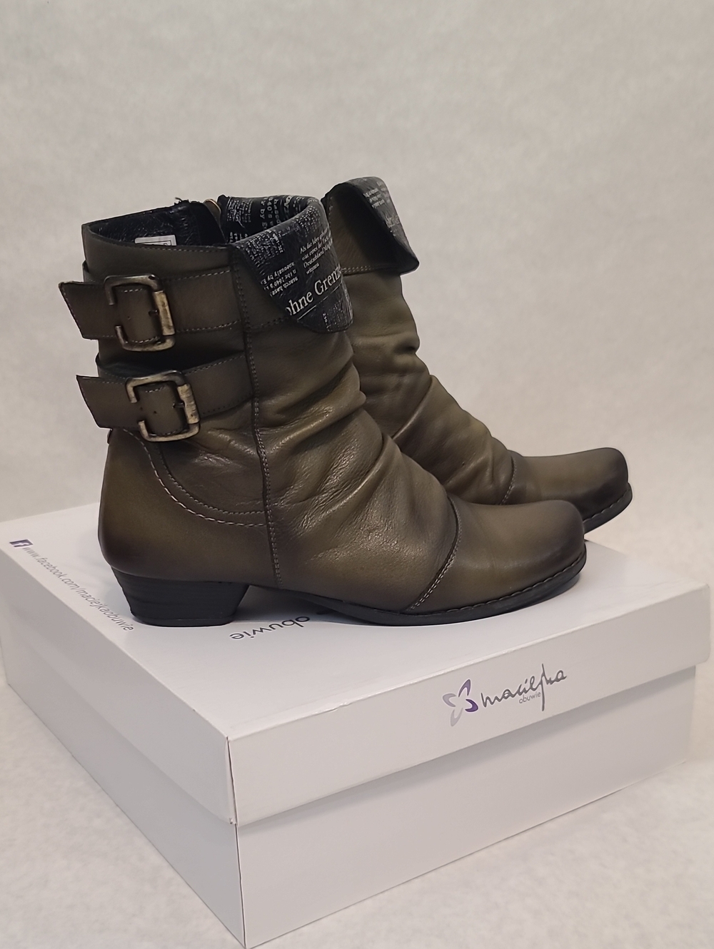 Maciejka Olive Handmade Genuine Leater Ankle Boots (Sz 37)